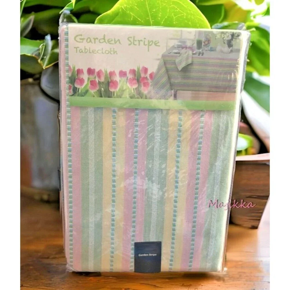 Colordrift Easter Spring Tablecloth 60x102 Garden Stripe Yellow Pink Green